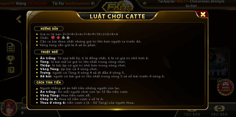 Cách chơi game bài Catte tại cổng game FA88