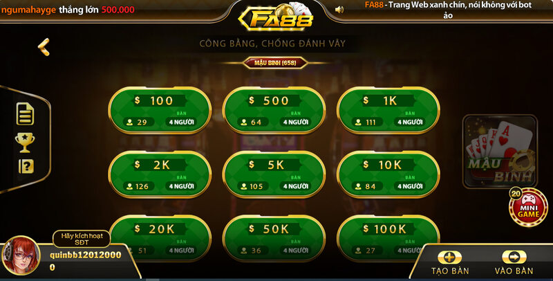 Giới thiệu về game bài Mậu Binh FA88