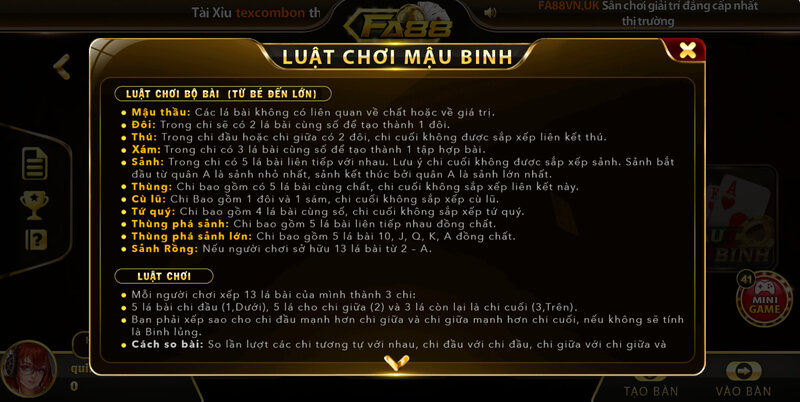 Luật chơi bộ bài Mậu Binh (Từ bé đến lớn)