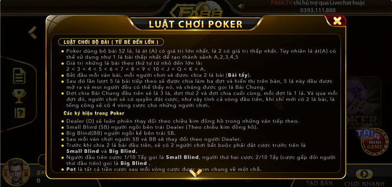 Luật chơi Poker chi tiết nhất tại nhà cái FA88