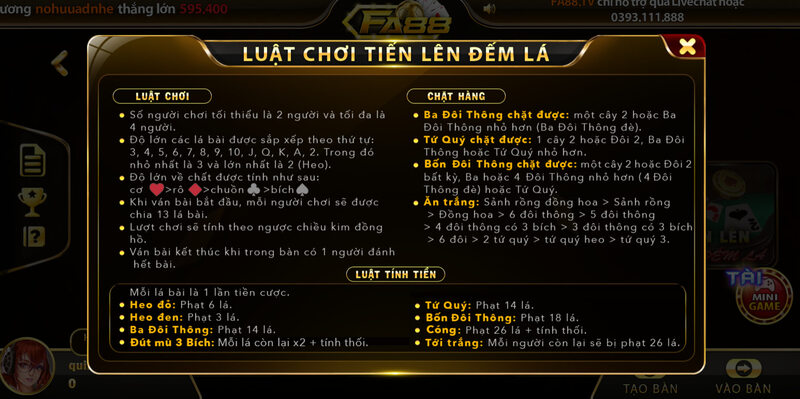 Luật chơi game bài Tiến Lên Đếm Lá Fa88
